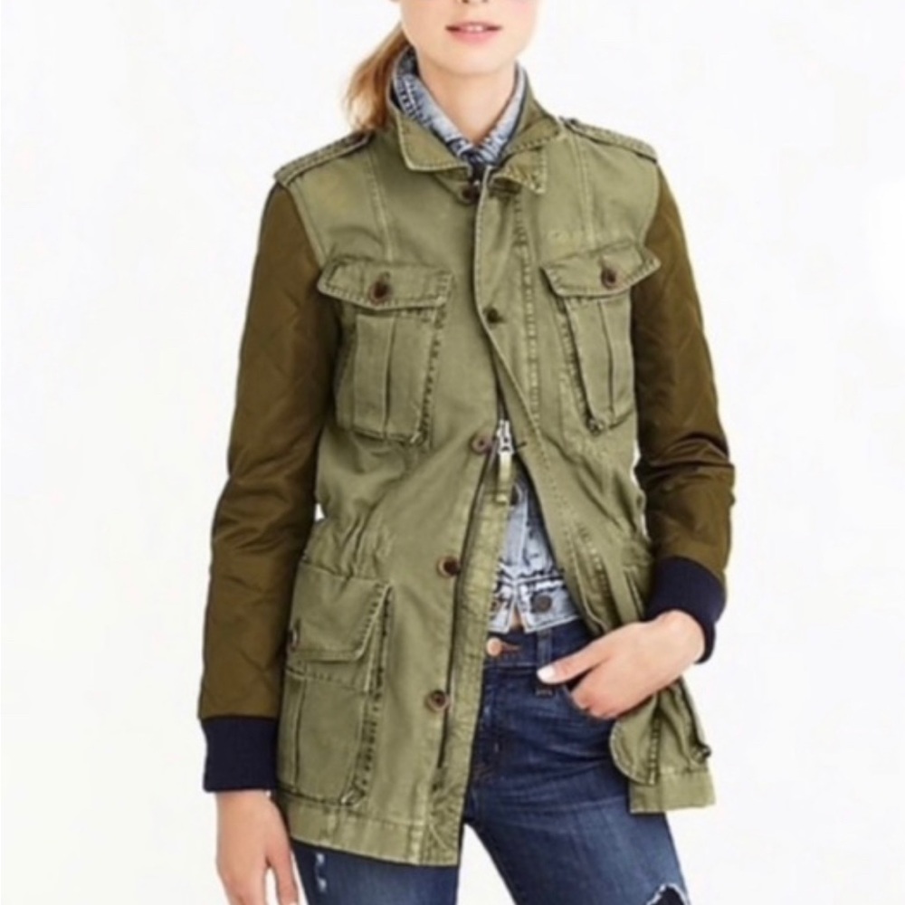 J. Crew Army Green Jacket with Quilted Sleeves